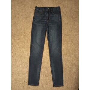 New American Eagle Curvy Super Hi-Rise Dark Wash Skinny Jeggings Size 6 Long
